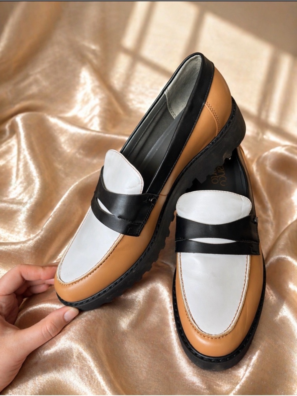 NEW - Franco Sarto Women's Two-Tone Loafers - White, Black & Tan
